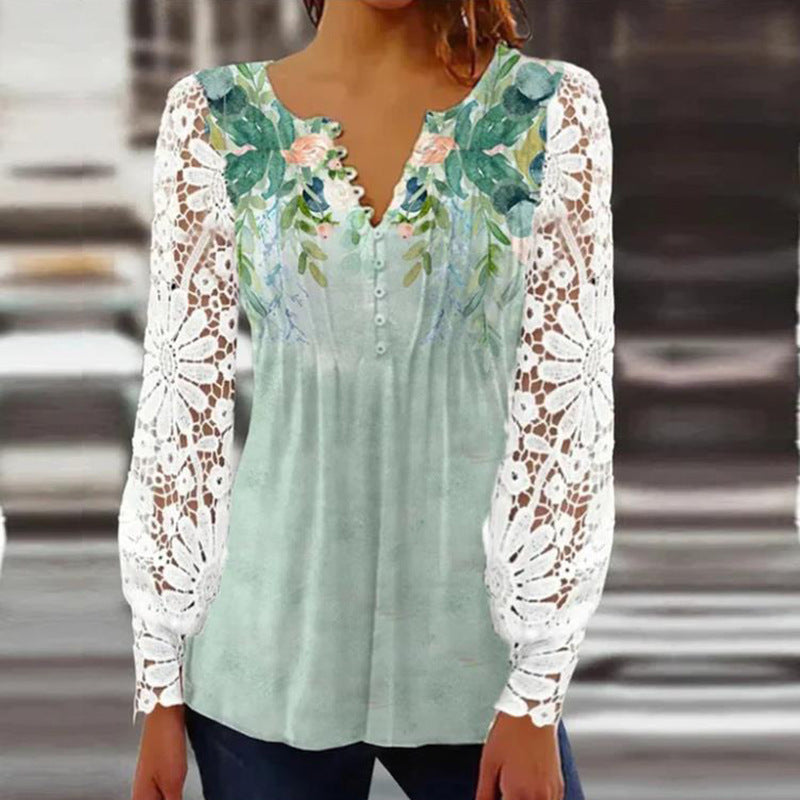 DiSandro Clothing: Women's Pleated Princess Blouse with Lace Sleeves & 3D Detail