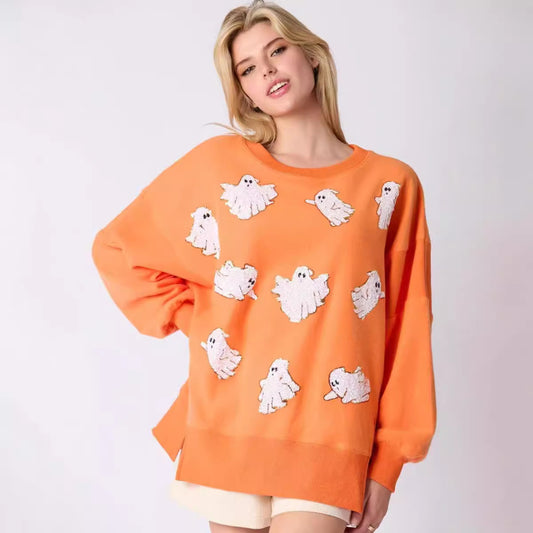 DiSandro Clothing: Women’s Halloween Ghost Sequin Pullover Sweatshirt
