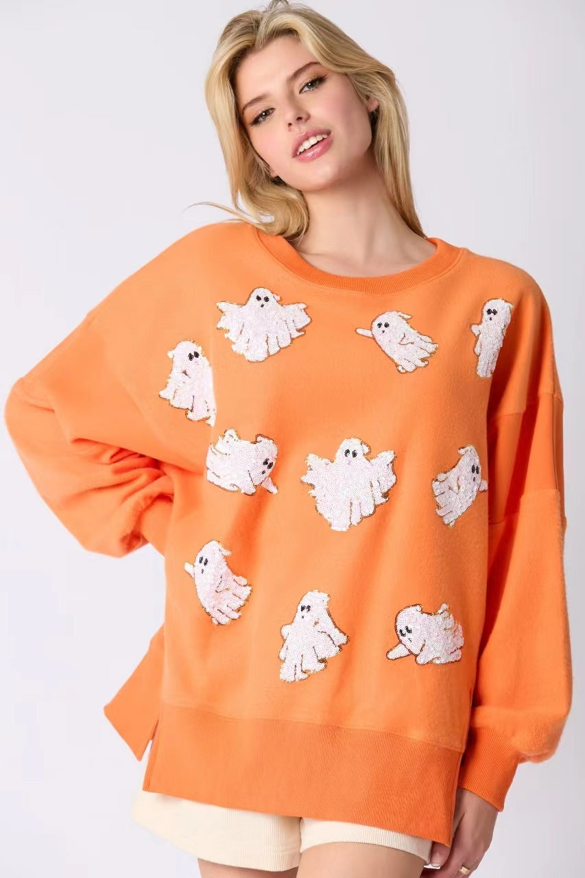 DiSandro Clothing: Women’s Halloween Ghost Sequin Pullover Sweatshirt