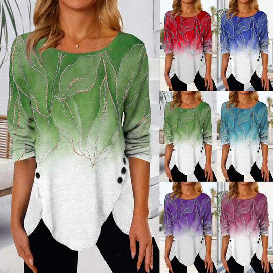 DiSandro Clothing: Women’s Printed Mid-Sleeve Asymmetrical T-Shirt